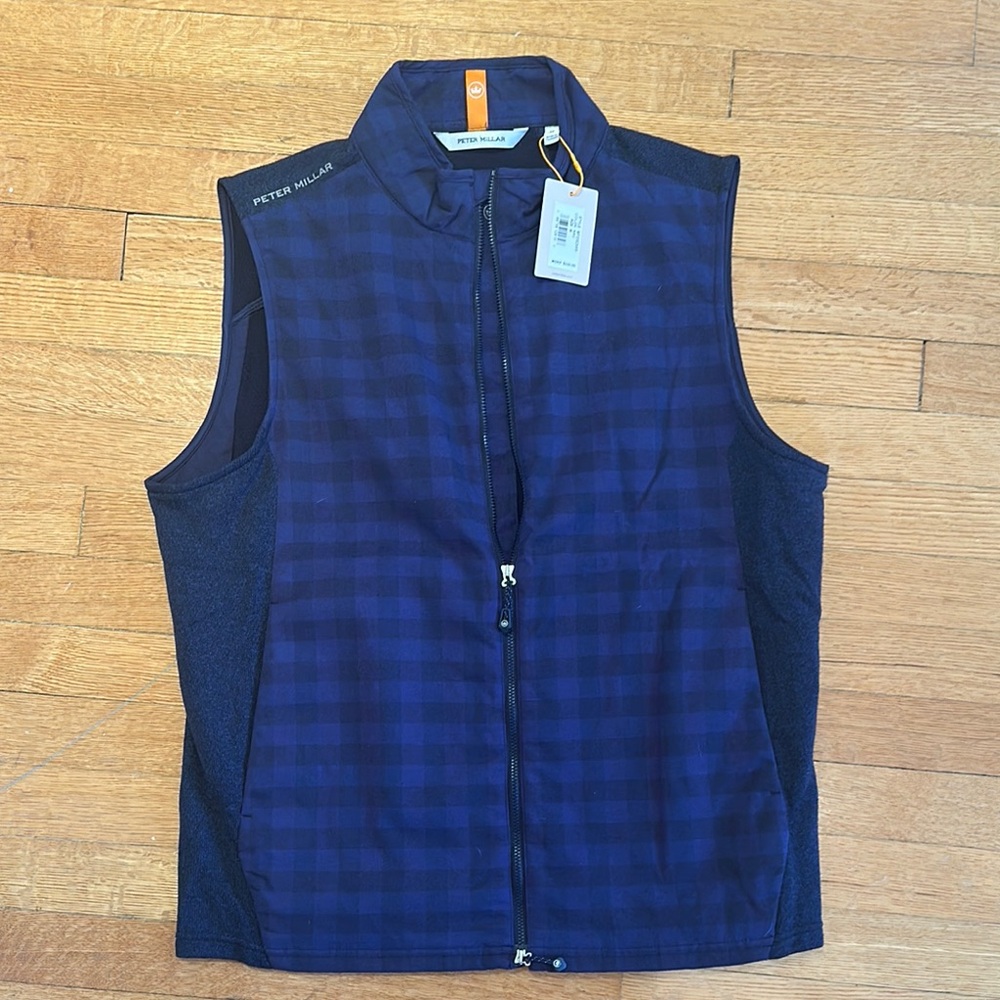 Peter Millar Fuse Elite Flannel Hybrid Vest Navy Checkered Vest BNWT MEDIUM